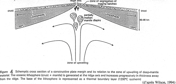 Schéma en coupe de la formation de la lithosphère océanique