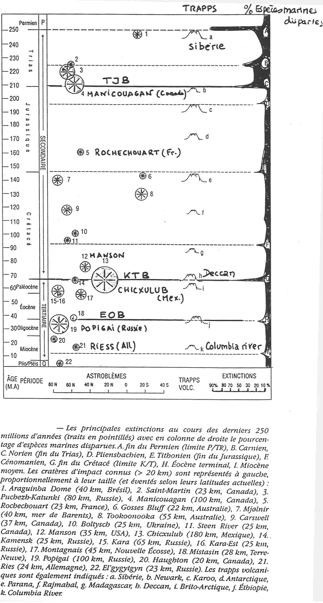 Graphe représentant les principales extinction au cours des derniers 250 millions d'années