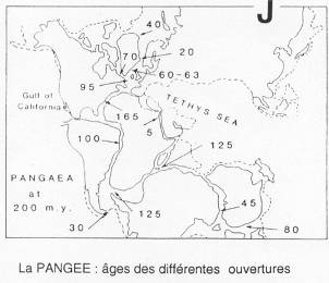 Pangée : âge des différentes ouvertures