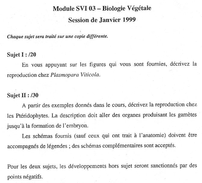 [Sujet] Biologie végétale – DEUG – janvier 1999