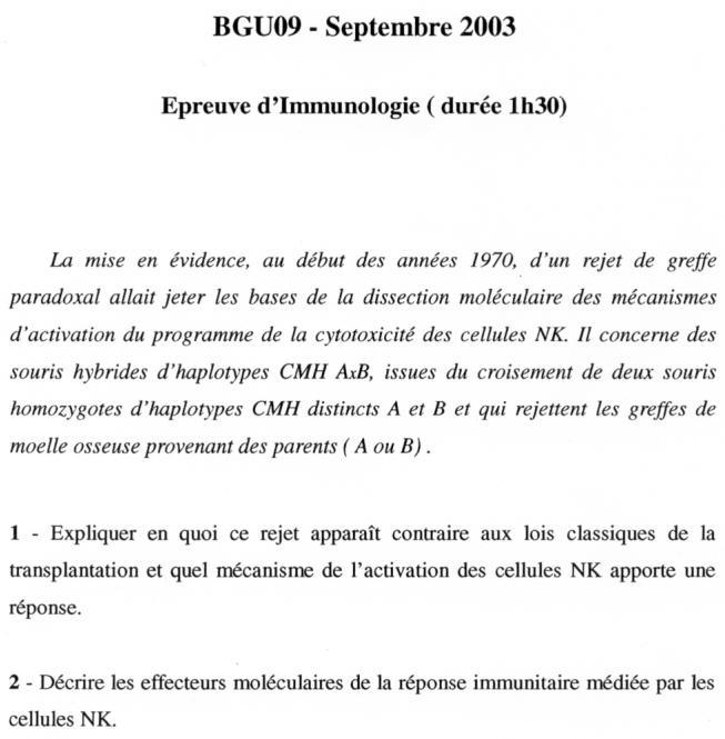 [Sujet] Immunologie – Master – Septembre 2003