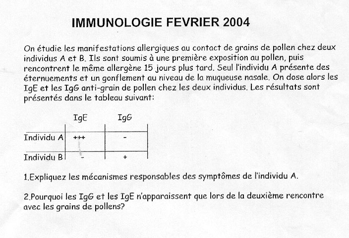 [sujet] Immunologie – Licence – Février 2004