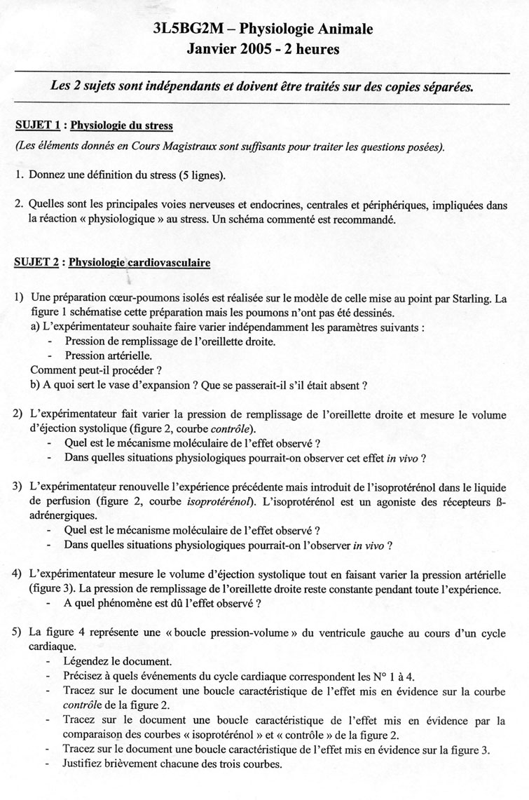 [sujet] – Physiologie Animale – Licence – Janvier 2005