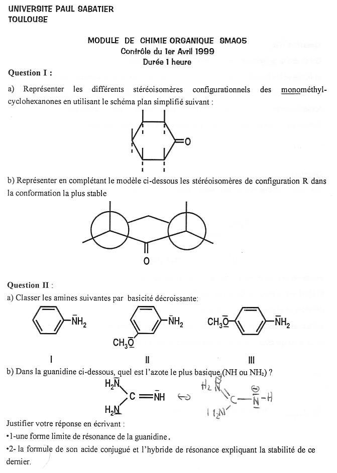 [sujet] Chimie Organique – Licence – SMA05 – Avril 1999